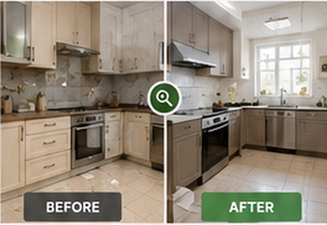 Realistic kitchen before and after cleaning example
