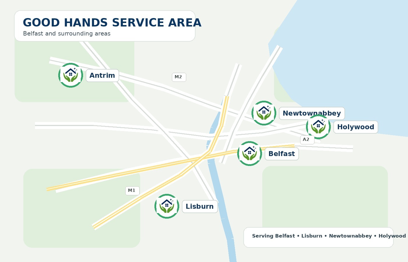 Map showing Good Hands Cleaning Services coverage areas
